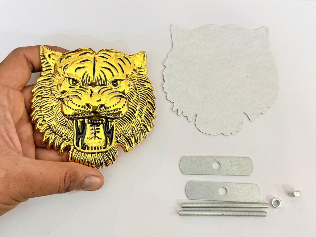 Golden Big Lion Grill Metal Logo (10cmx10cm) Car Bike Metal Badge Car Emblem 3D Badge Auto Racing Attractive Sport Sticker Logo
