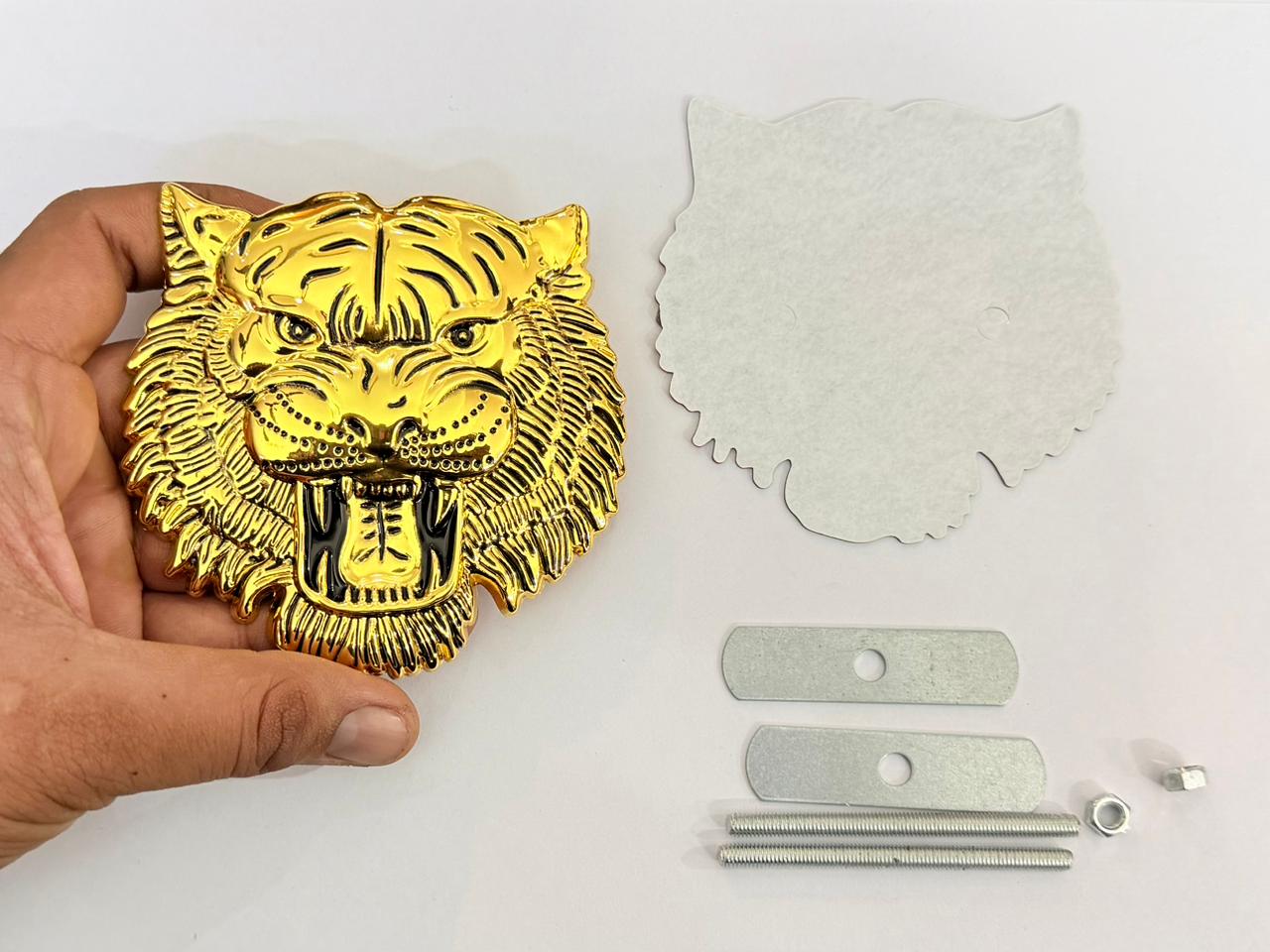Golden Big Lion Grill Metal Logo (10cmx10cm) Car Bike Metal Badge Car Emblem 3D Badge Auto Racing Attractive Sport Sticker Logo