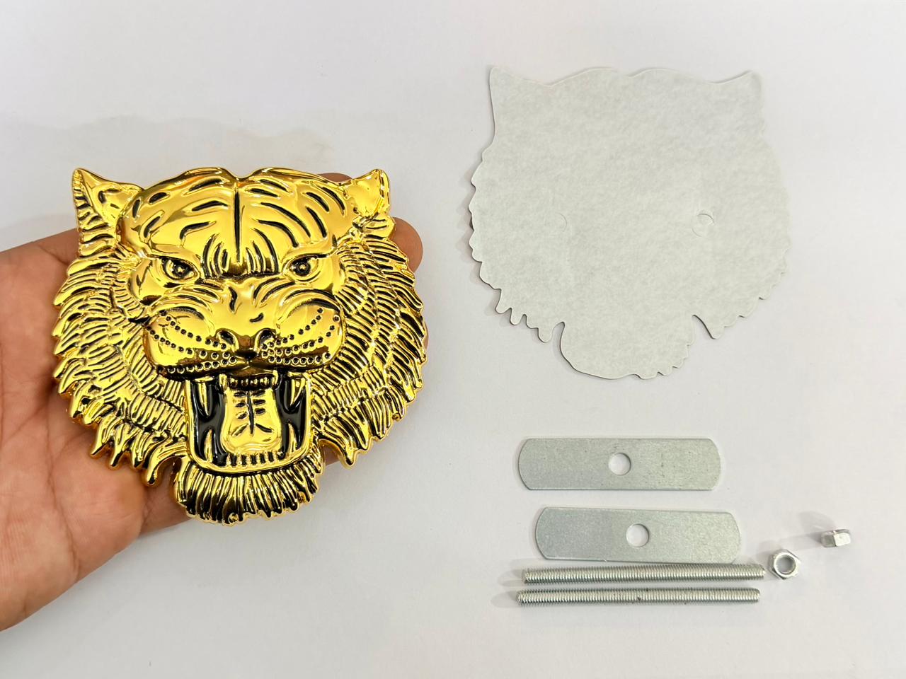 Golden Big Lion Grill Metal Logo (10cmx10cm) Car Bike Metal Badge Car Emblem 3D Badge Auto Racing Attractive Sport Sticker Logo