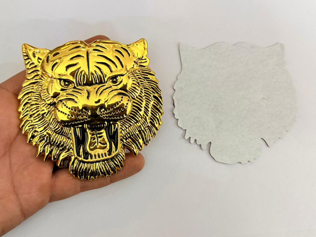Golden Big Lion Metal Logo (10cmx10cm) Car Bike Metal Badge Car Emblem 3D Badge Auto Racing Attractive Sport Sticker Logo