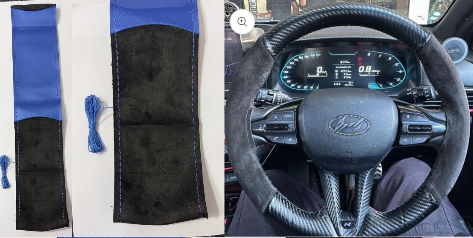 Blue Alcantara Steering Grip Cover for Car Steering Wheel Soft Durable Universal Fit for Car Steering Grip Cover with Stitching Thread.