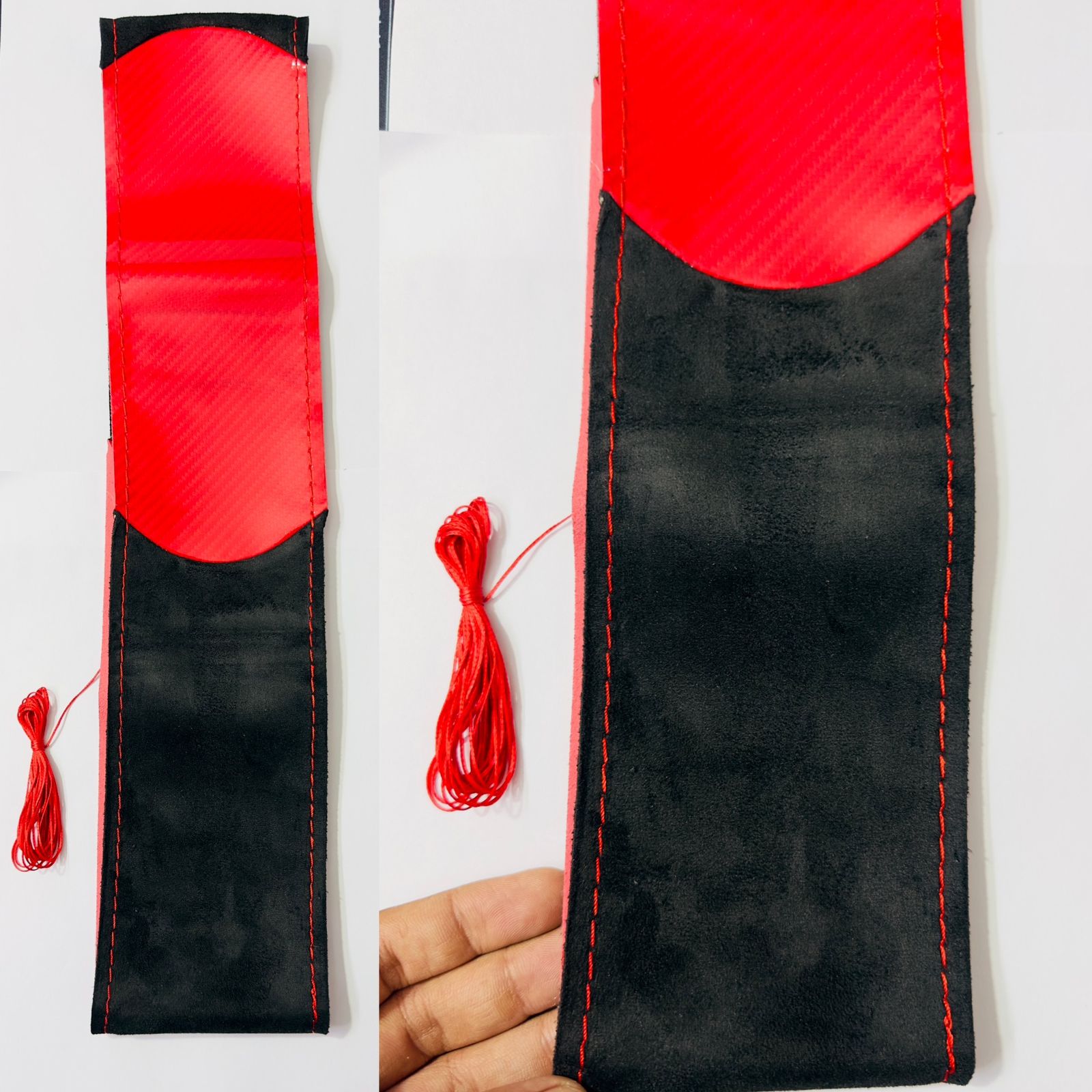 Red Alcantara Steering Grip Cover for Car Steering Wheel Soft Durable Universal Fit for Car Steering Grip Cover with Stitching Thread.