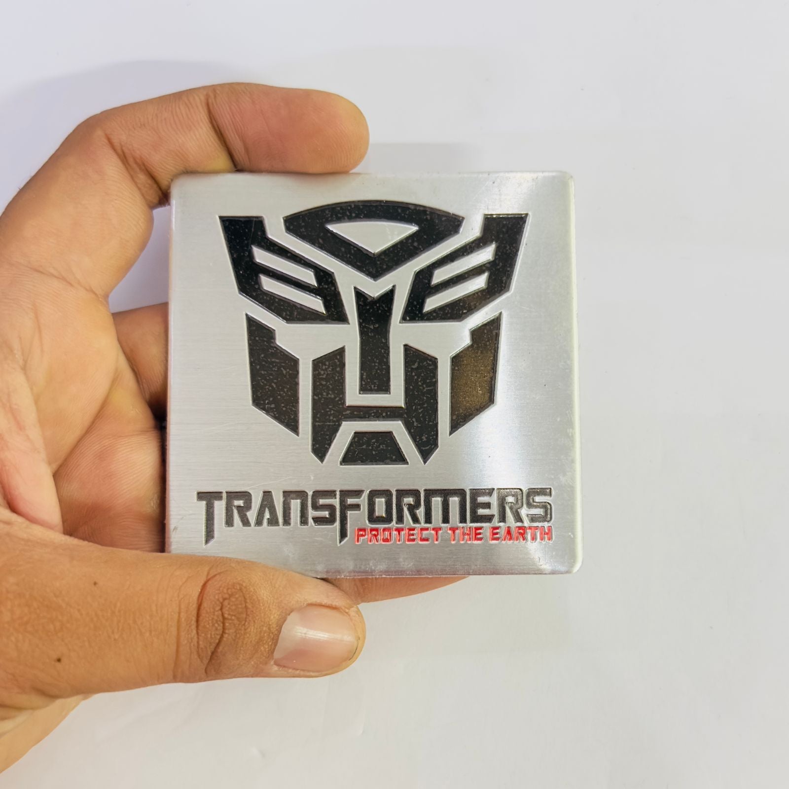 Transformerr Square Metal Slim Sticker 8cmx8cm Car Metal Logo Car Emblem 3D Badge Auto Racing Sport Sticker Grand Tourer Decal Slim Sticker-1PC