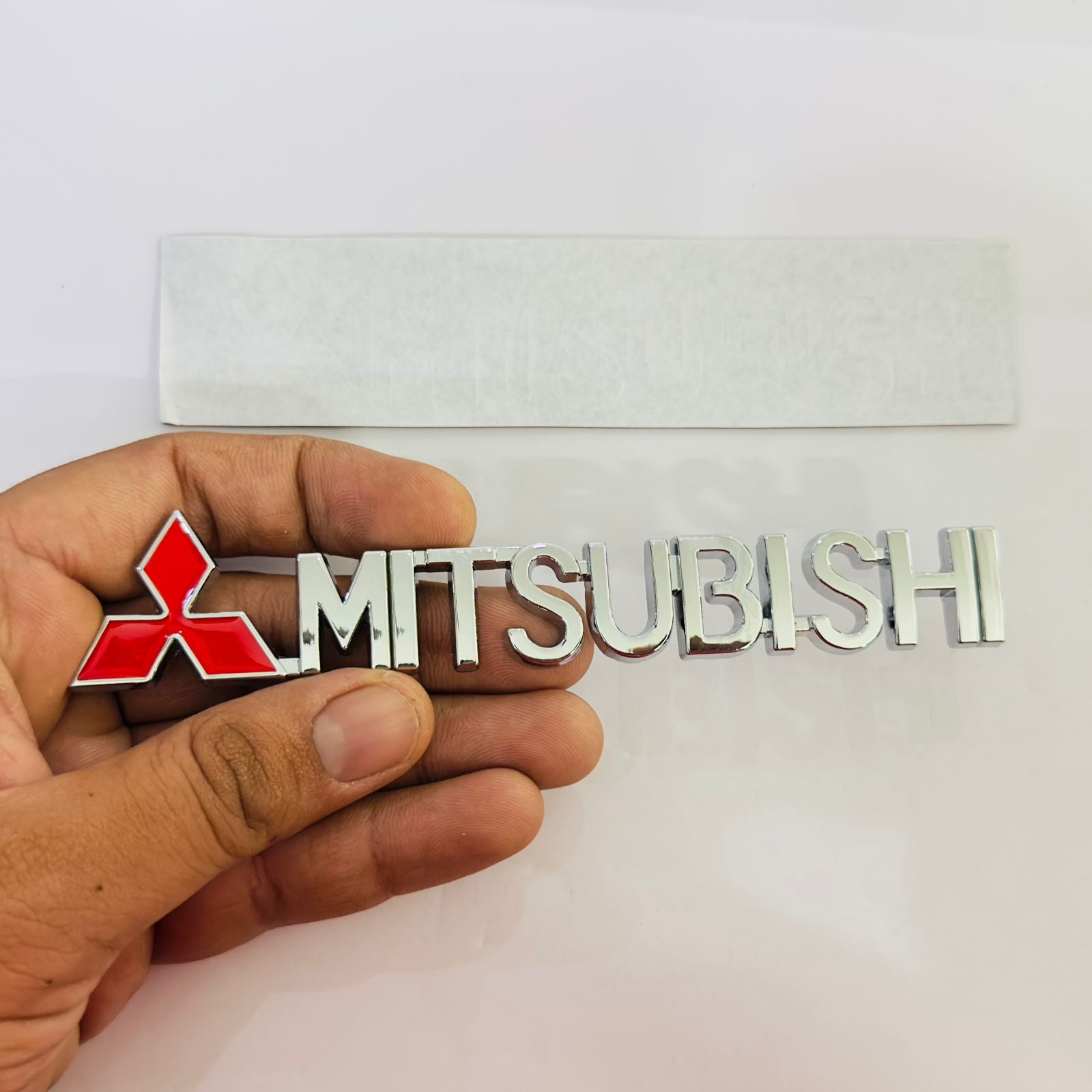 Silver Mitsubishi Logo 15cmx2cm Car Metal Emblem 3D Badge Auto Racing Sport Sticker Grand Tourer Decal-1 Piece