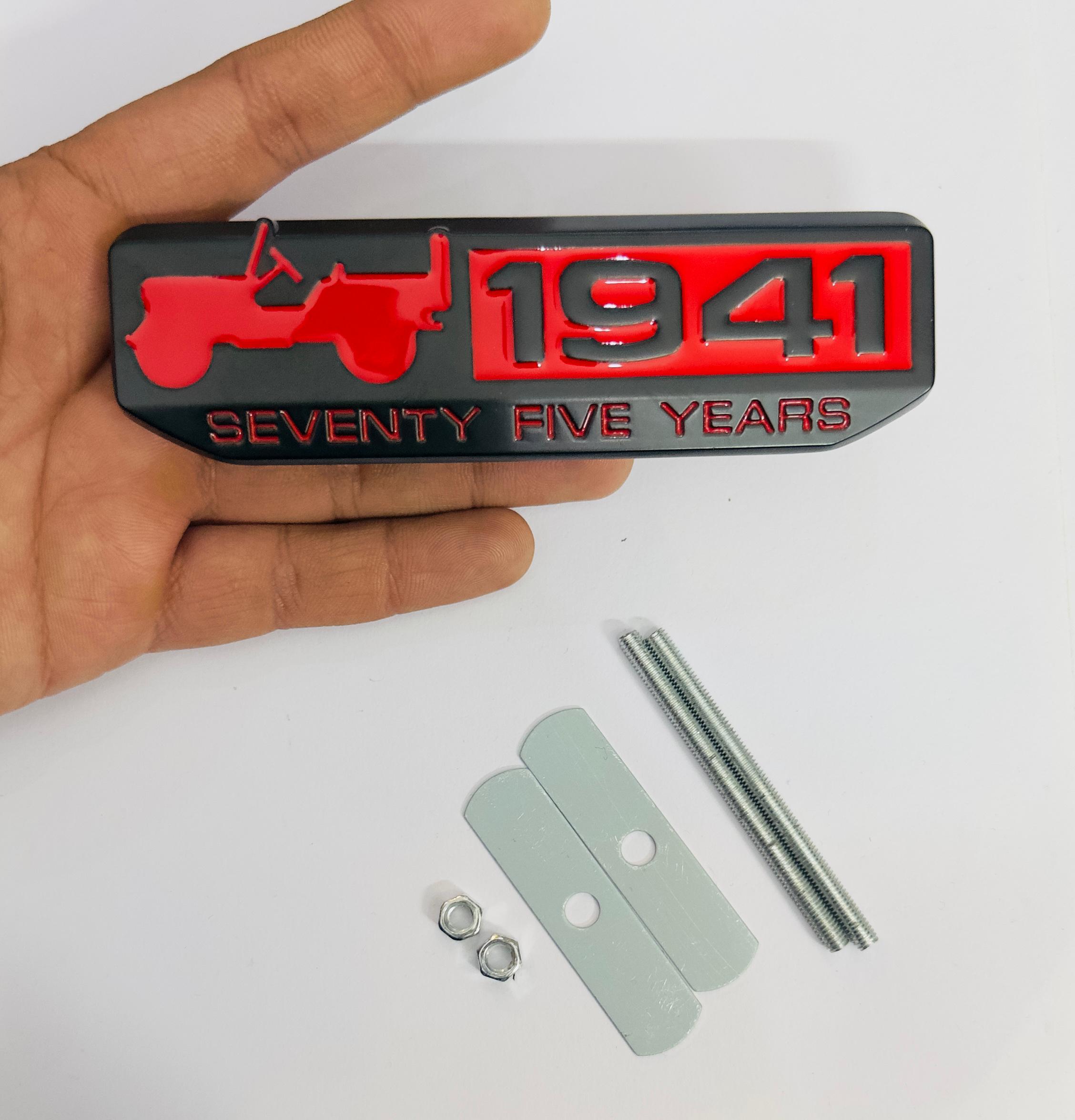 1941- Black Red Grill Sticker 4x4 Full TIME Metal Logo 15cmx2.5cm Car Metal Emblem 3D Badge Auto Racing Sport Sticker Grand Tourer Decal-1 PC