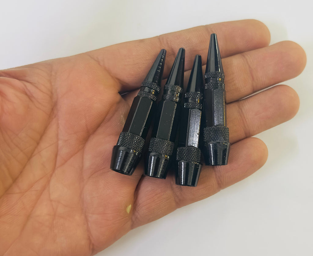 Long Impale Spiked Valve Caps Stem,Air Caps Aluminum Alloy Cool Tire Valve Caps for Cars,SUVs Trucks Bicycles and Motorcycles Tyre Valve (4PC Black TYRE Valve)