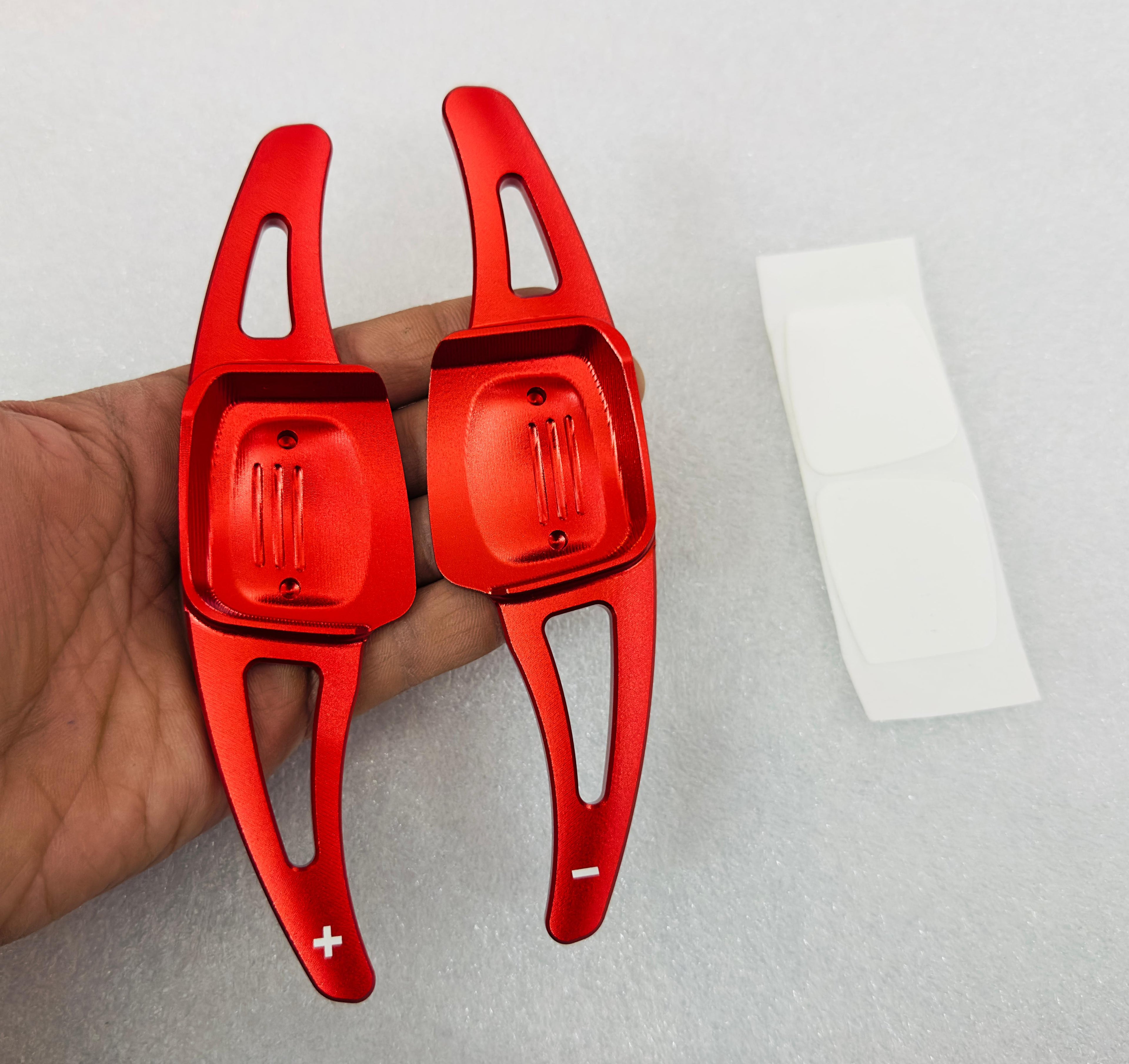 CNC Metal Red Virtus Paddle Shifter Aluminium Alloy Interior Styling Parts Extensions Compatible with Car VW Virtus Steering Wheel Paddle Shifter Cover.
