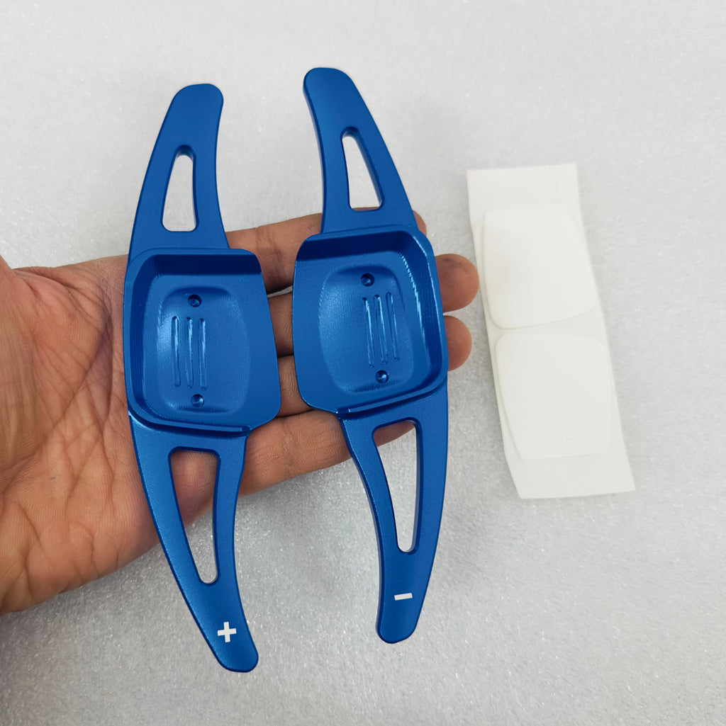 CNC Metal BLUE Virtus Paddle Shifter Aluminium Alloy Interior Styling Parts Extensions Compatible with Car VW Virtus Steering Wheel Paddle Shifter Cover.