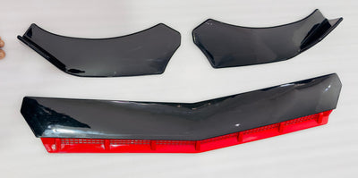 4pcs Black Red Car Front Bumper Forged Splitter Durable Car Front Lip Chin Bumper Body Kit Splitter Spoiler Protective Frames