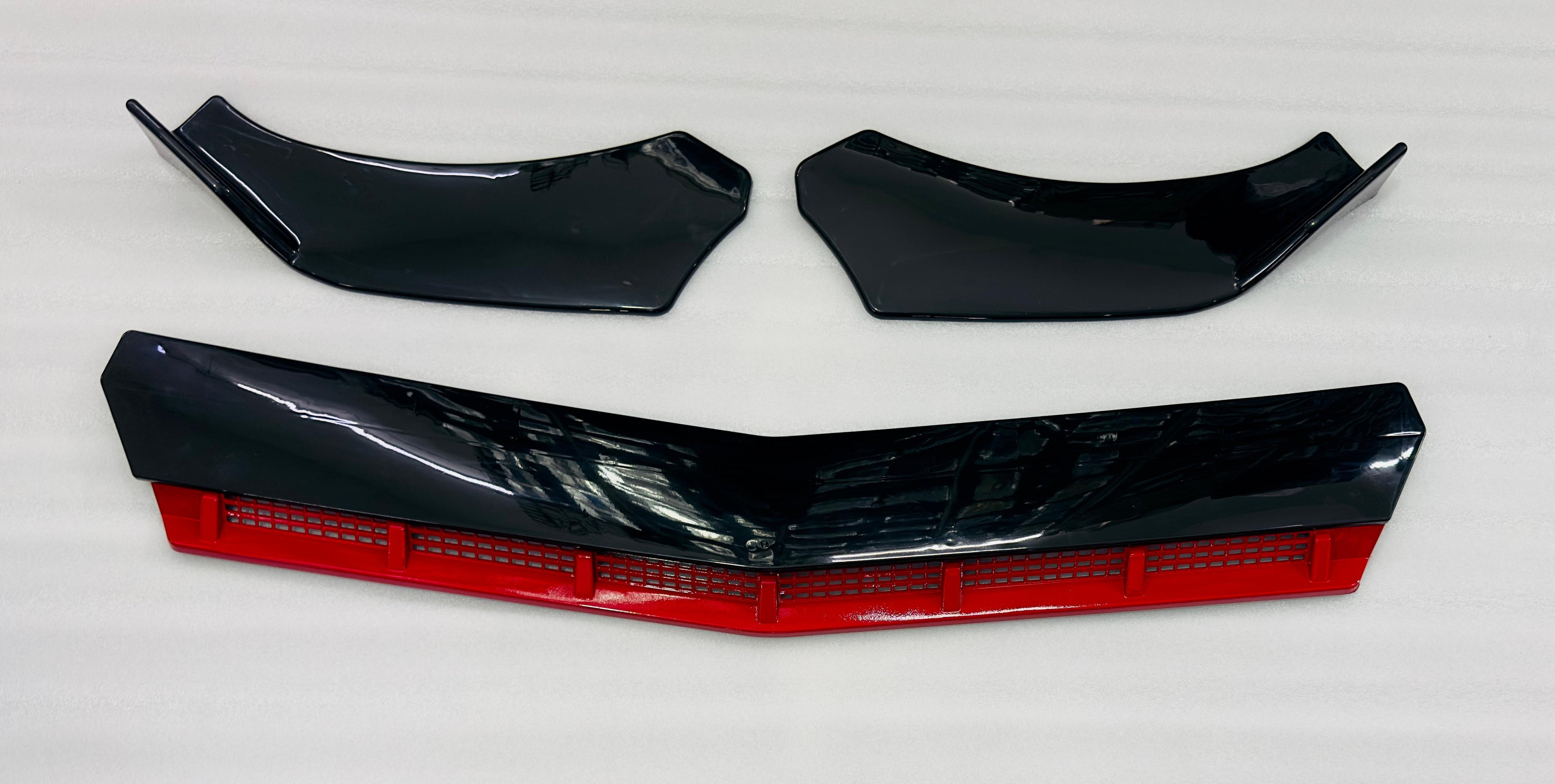 4pcs Black Red Car Front Bumper Forged Splitter Durable Car Front Lip Chin Bumper Body Kit Splitter Spoiler Protective Frames