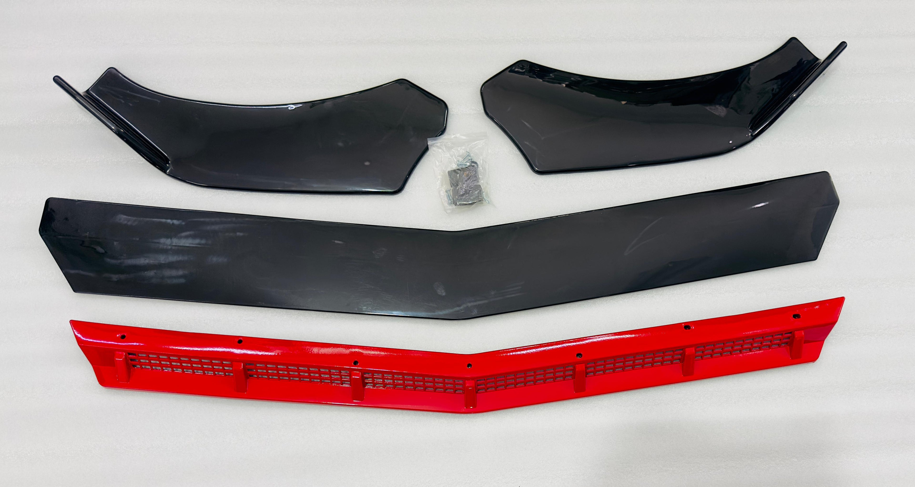 4pcs Black Red Car Front Bumper Forged Splitter Durable Car Front Lip Chin Bumper Body Kit Splitter Spoiler Protective Frames