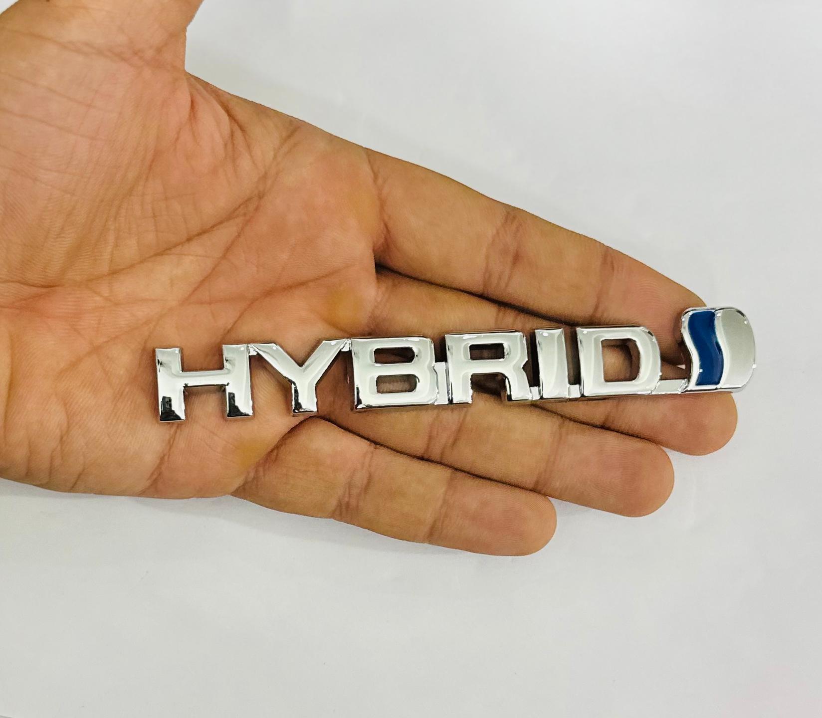 Chrome Hybrid 3D Logo (13cmx1.5cm) for Car Bike Laptop Emblem, Hybrid 3D-Badge Universal Auto Racing Sports Logo Grand Tourer Decal Auto Accessories 1PC.