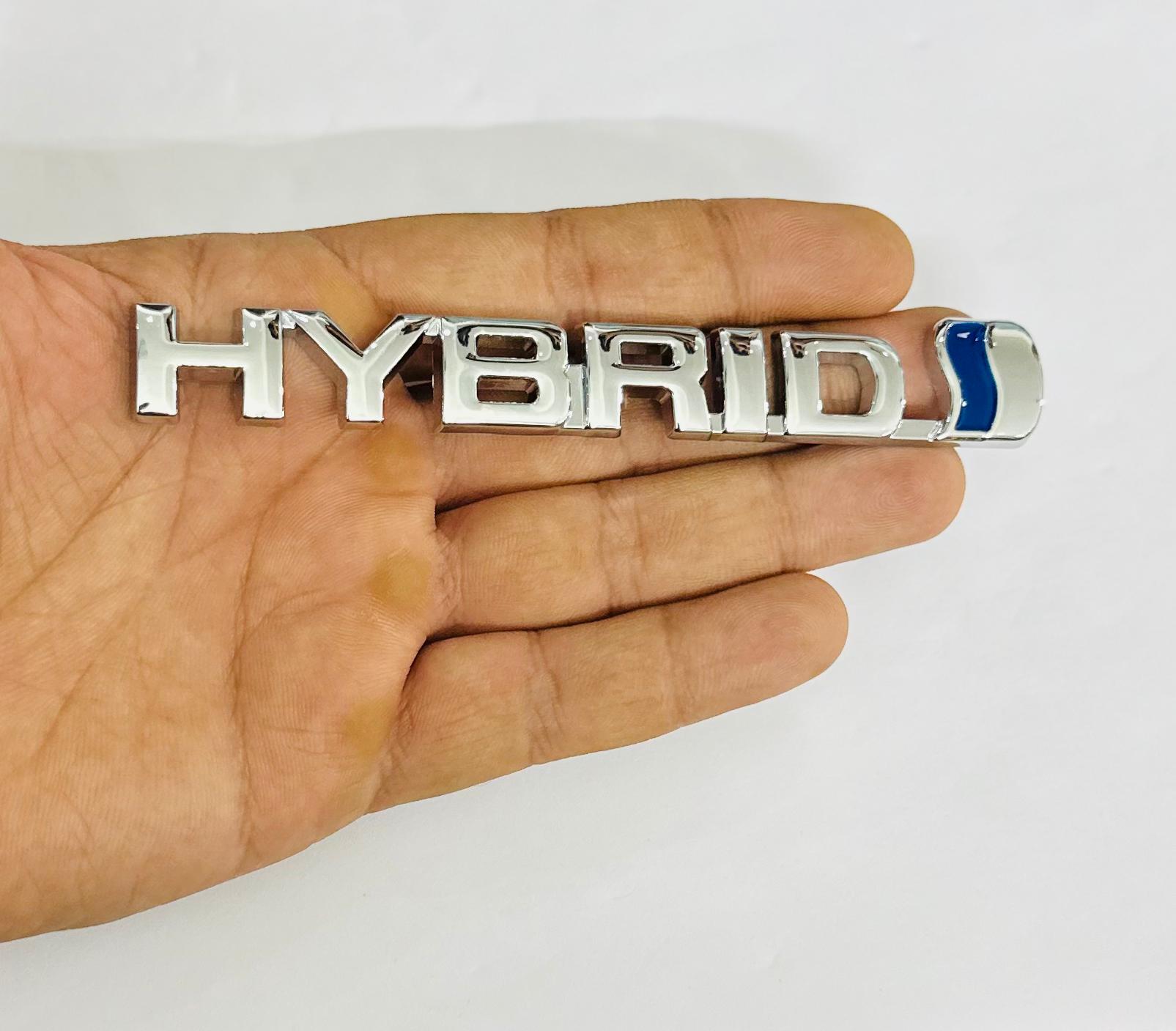 Chrome Hybrid 3D Logo (13cmx1.5cm) for Car Bike Laptop Emblem, Hybrid 3D-Badge Universal Auto Racing Sports Logo Grand Tourer Decal Auto Accessories 1PC.