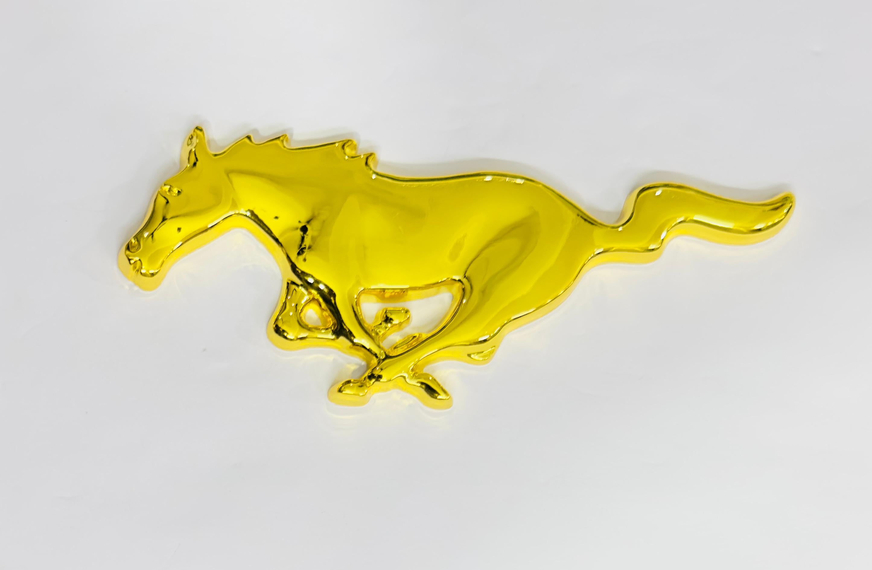 Golden Horse 3D Logo (16cmx6cm) for Car Bike Laptop Emblem, Horse Sticker 3D Badge Auto Racing Sport Logo Grand Tourer Decal Auto Accessories.