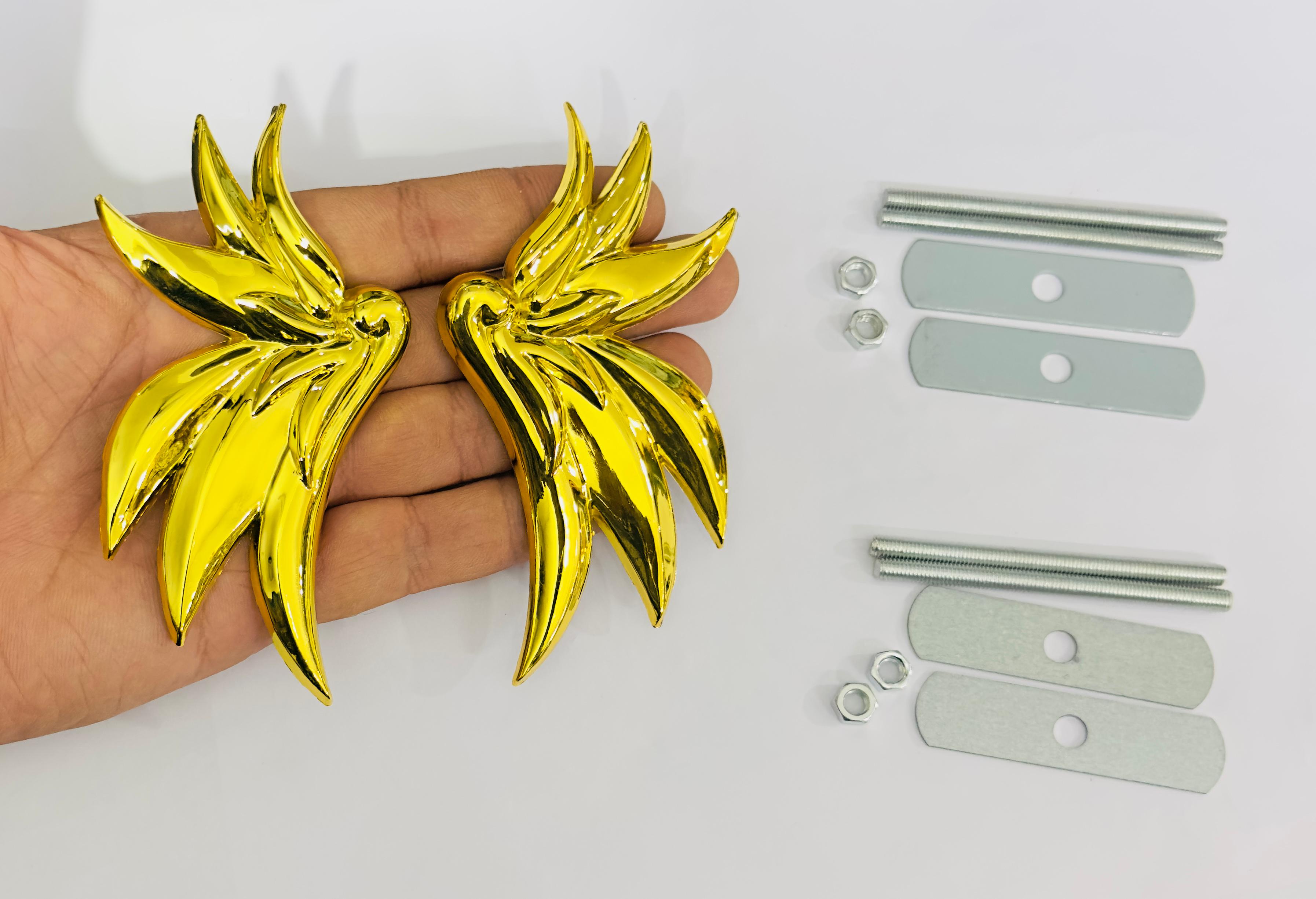 GOLDEN Angel Wing 3D Grill Logo (11.5cmx6cm) for Car Bike Laptop Emblem, Angel Wing Grill Sticker 3D-Badge Auto Racing Sports Logo Grand Tourer Decal Auto Accessories.
