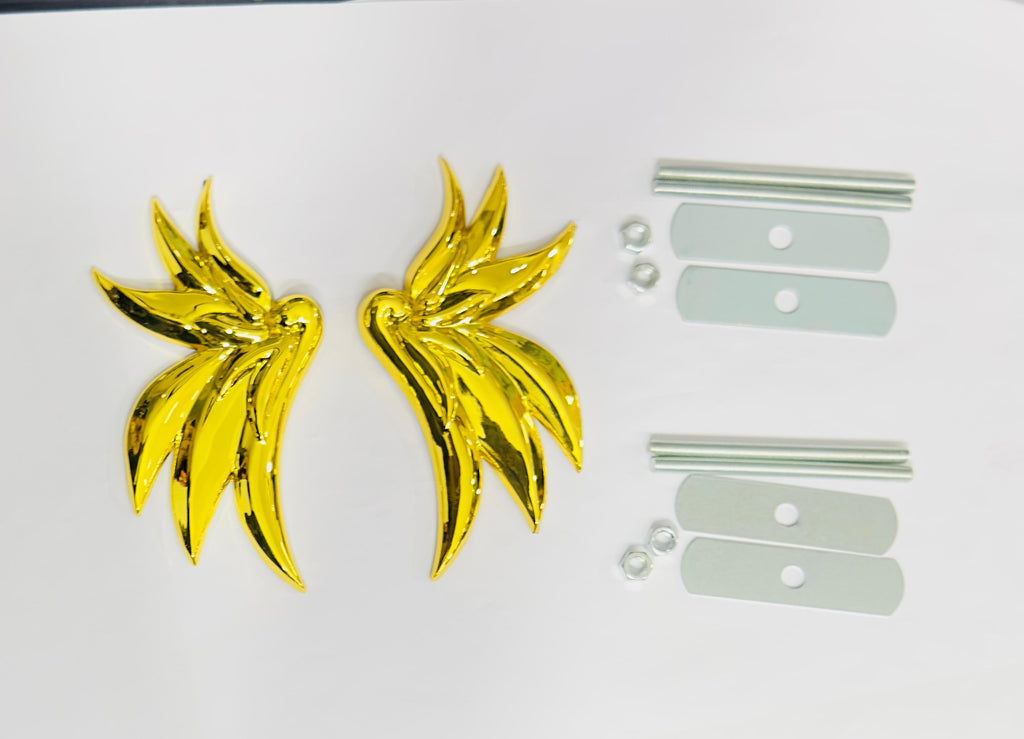GOLDEN Angel Wing 3D Grill Logo (11.5cmx6cm) for Car Bike Laptop Emblem, Angel Wing Grill Sticker 3D-Badge Auto Racing Sports Logo Grand Tourer Decal Auto Accessories.