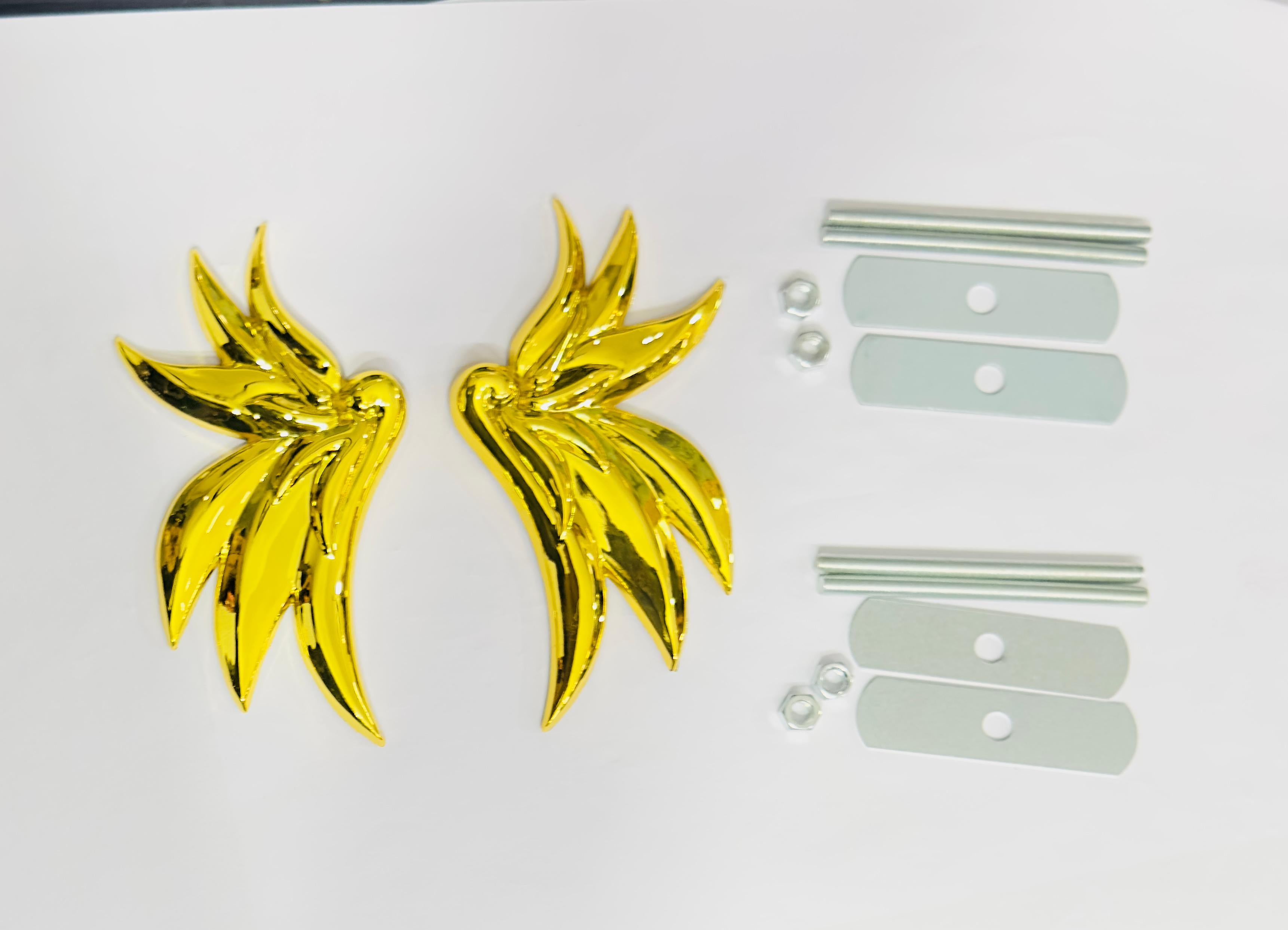 GOLDEN Angel Wing 3D Grill Logo (11.5cmx6cm) for Car Bike Laptop Emblem, Angel Wing Grill Sticker 3D-Badge Auto Racing Sports Logo Grand Tourer Decal Auto Accessories.