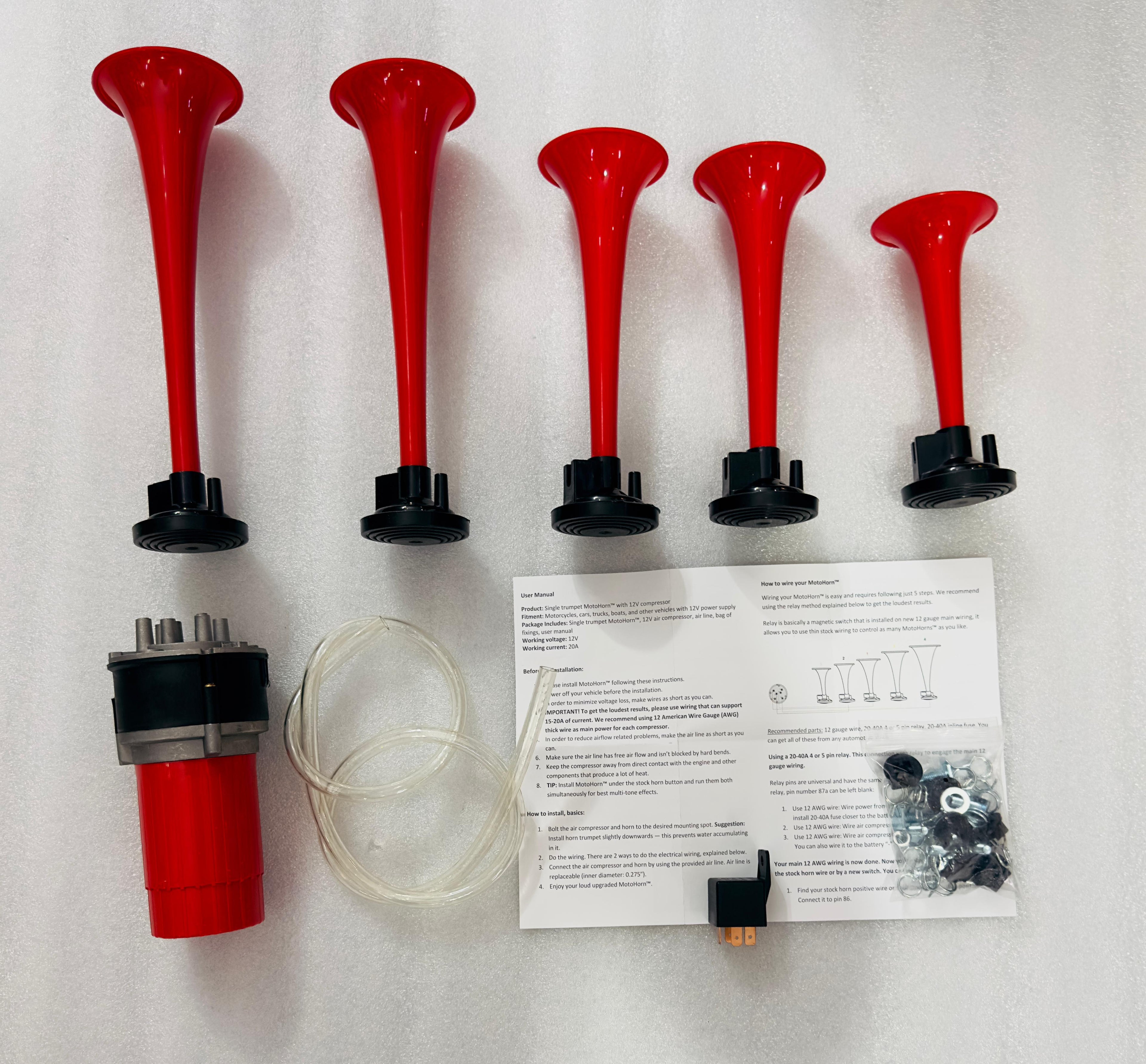 5 Pipe Horn 5 Trumpet Musical Air Horns 12V Universal for All Models 5 pipe Air Pressure loud horn Enhanced horn sound.