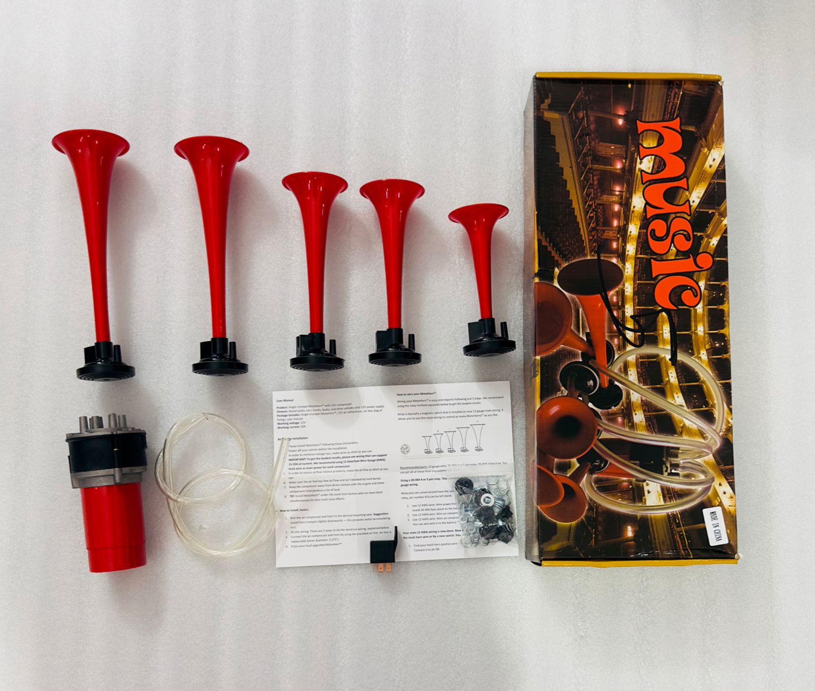 5 Pipe Horn 5 Trumpet Musical Air Horns 12V Universal for All Models 5 pipe Air Pressure loud horn Enhanced horn sound.