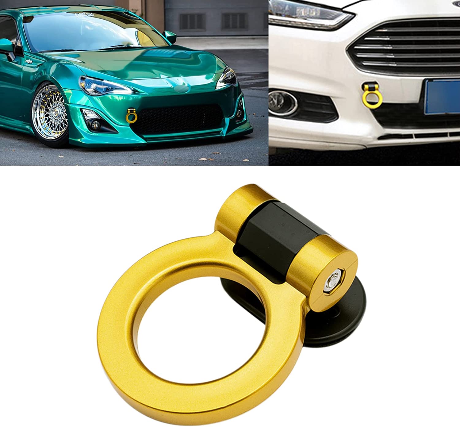 Round Dummy Hook Car Bumper Tow Hook Universal Decorative Racing Style Trailer Hook Sticker Rear Tow Strap Tow Hook Towing Belt (YELLOW PVC Round Dummy Hook)