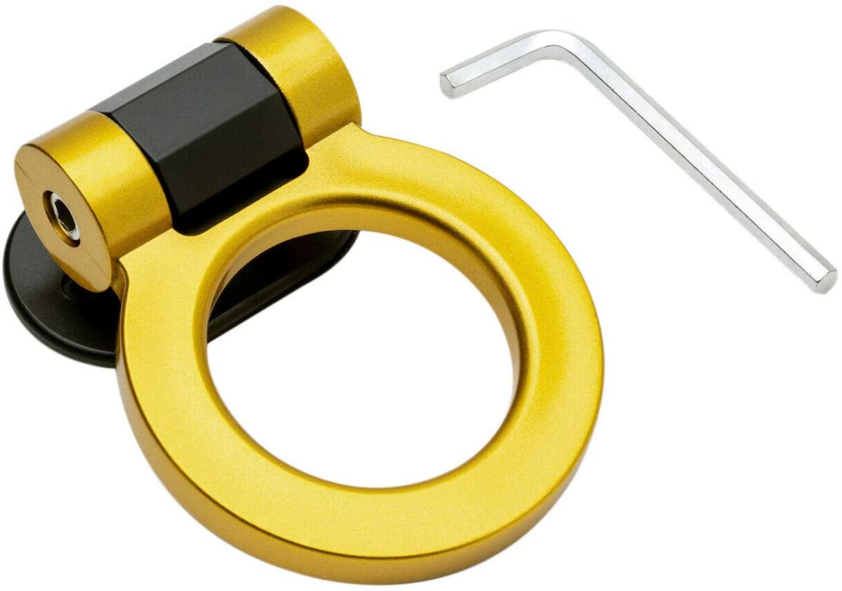 Round Dummy Hook Car Bumper Tow Hook Universal Decorative Racing Style Trailer Hook Sticker Rear Tow Strap Tow Hook Towing Belt (YELLOW PVC Round Dummy Hook)