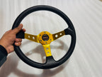 YELLOW, SPARCO 14INCH DEEP STEERING Style Universal Steering Wheel for Sports Car Look Rally Race Off Road WID BOOS KIT HUB Free-1 Piece Sparco Steering
