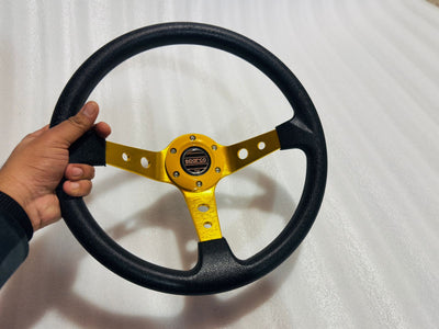 YELLOW, SPARCO 14INCH DEEP STEERING Style Universal Steering Wheel for Sports Car Look Rally Race Off Road WID BOOS KIT HUB Free-1 Piece Sparco Steering