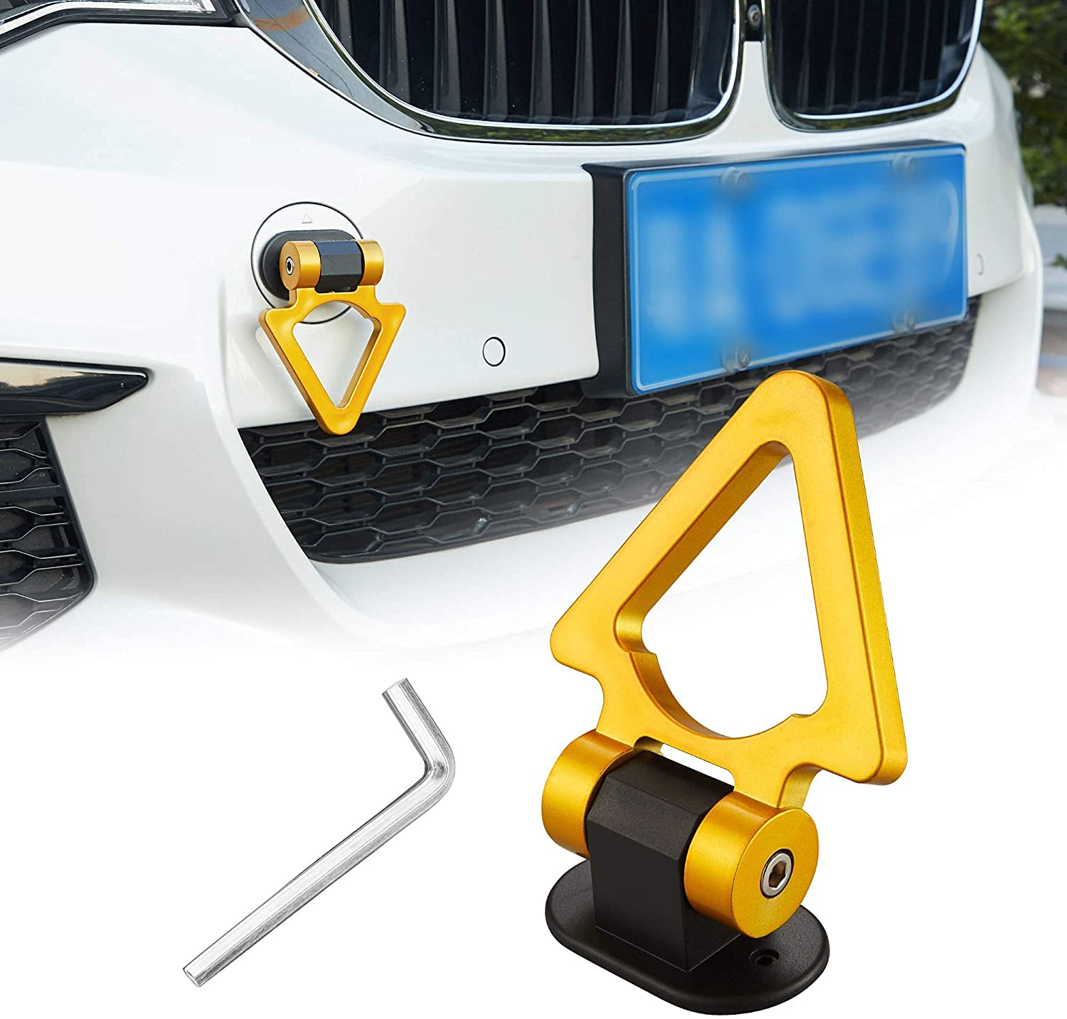 YELLOW Triangle Dummy Hook Car Bumper PVC Tow Hook Universal Decorative Racing Style Trailer Hook Sticker Rear Tow Strap Tow Hook-1 Piece Attractive Hook