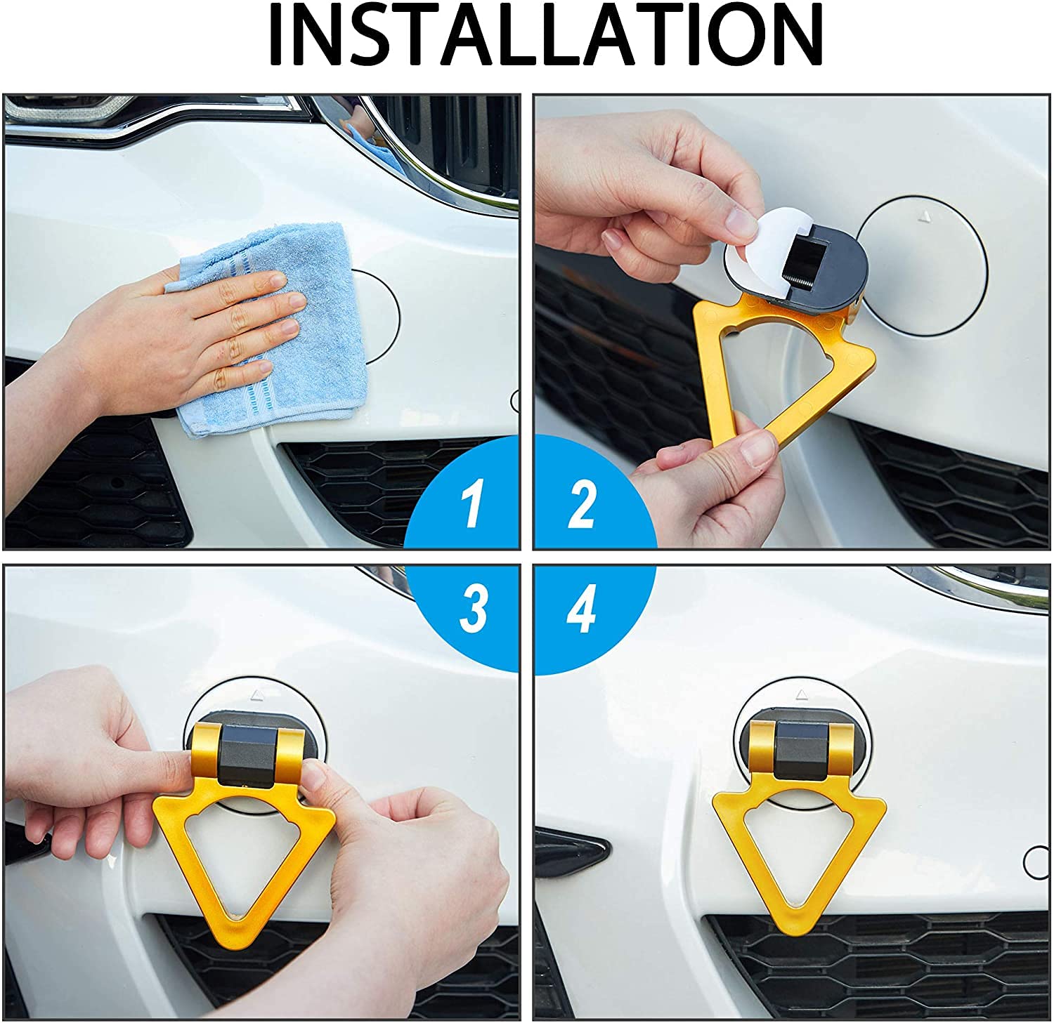 YELLOW Triangle Dummy Hook Car Bumper PVC Tow Hook Universal Decorative Racing Style Trailer Hook Sticker Rear Tow Strap Tow Hook-1 Piece Attractive Hook