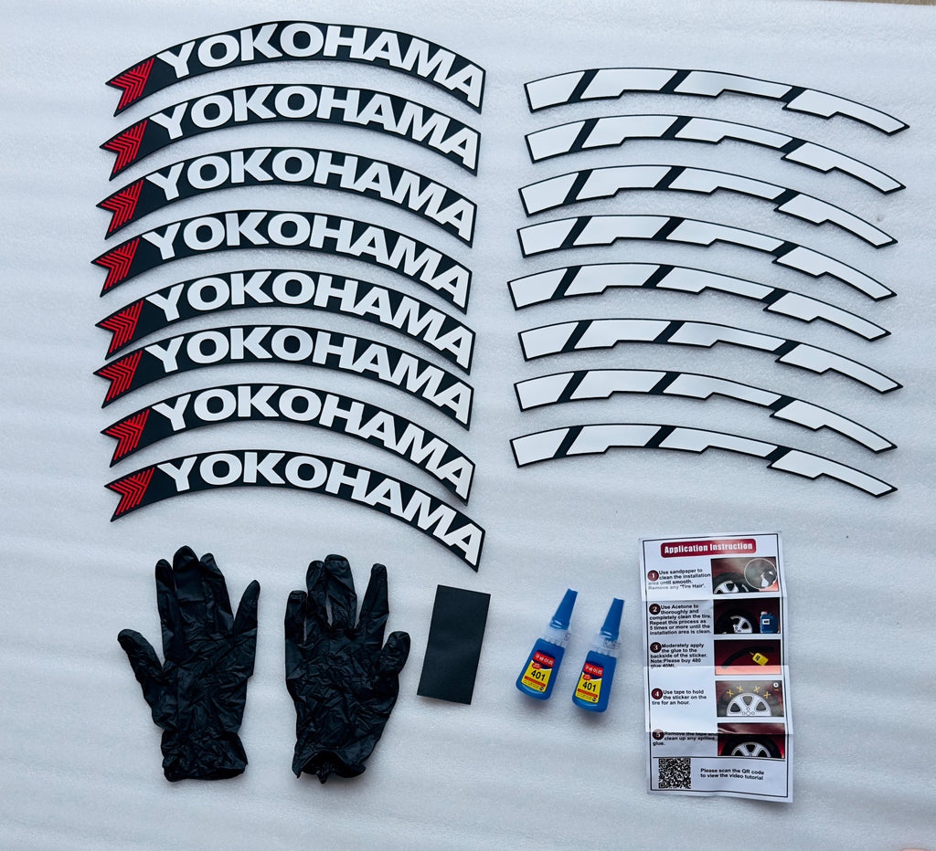 4 Tire Tyre Stickers for 4 Tire Tyres Customized Permanent Rubber Tire Tyres Sticker Auto Accessories (2 Glue + 2 Gloves Included) (Yokohama TYRE Sticker)