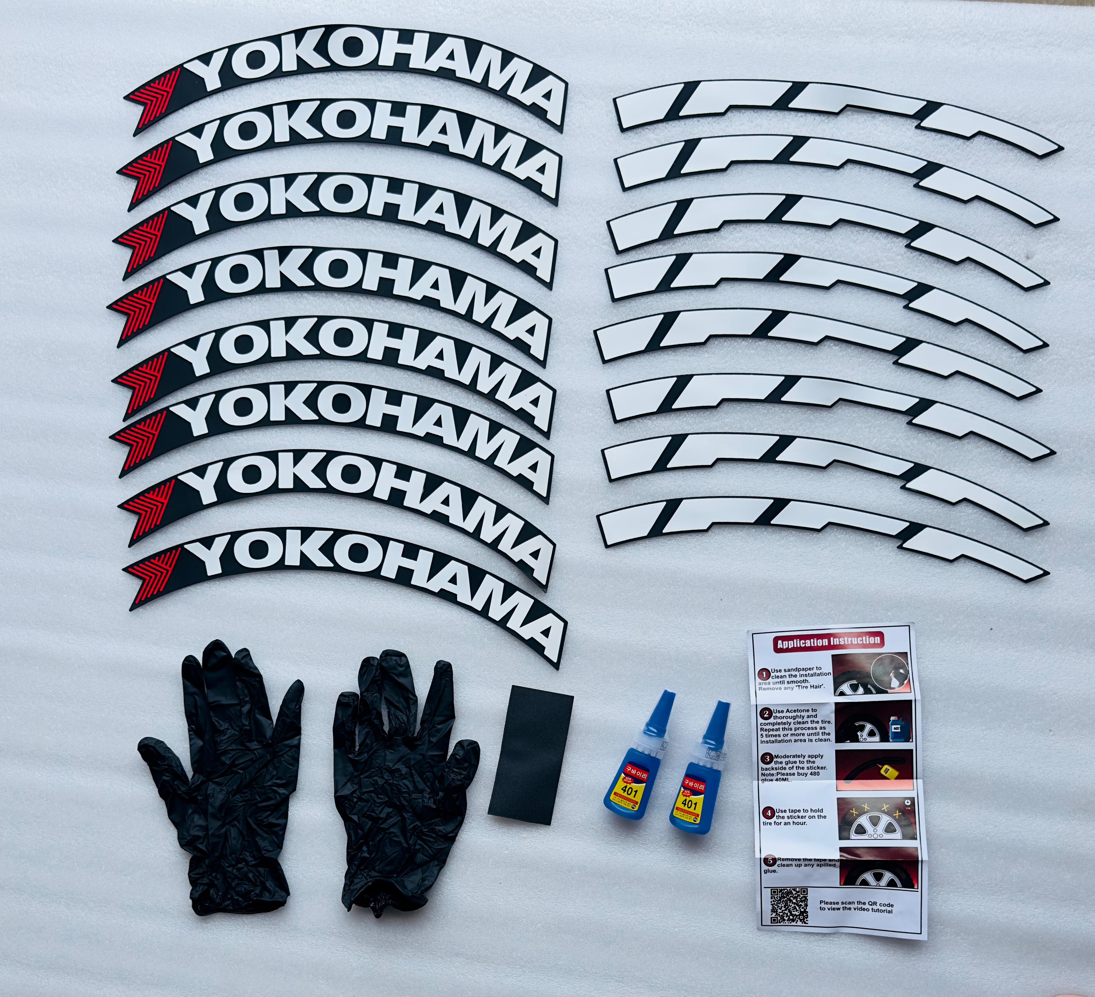 4 Tire Tyre Stickers for 4 Tire Tyres Customized Permanent Rubber Tire Tyres Sticker Auto Accessories (2 Glue + 2 Gloves Included) (Yokohama TYRE Sticker)