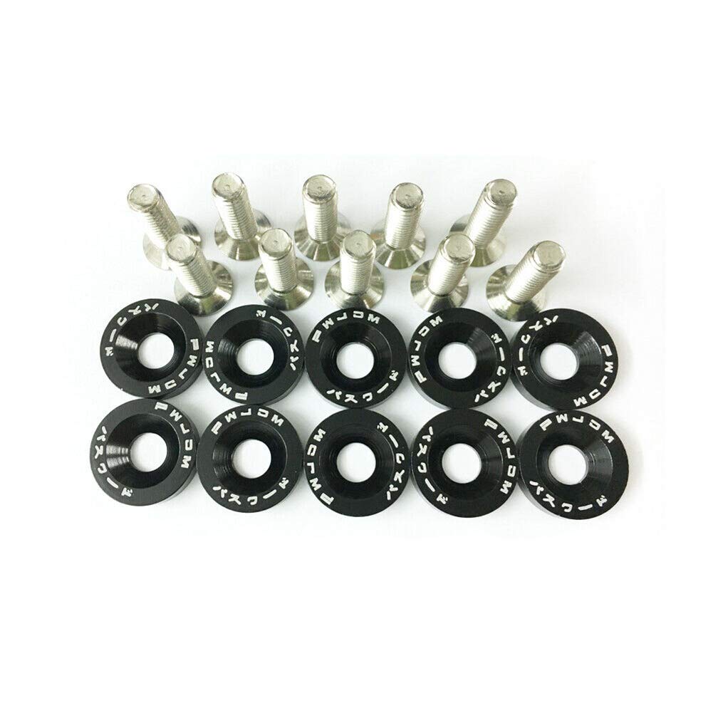 10pc/Set Black Fender Washer Engine Dress Up Kit CNC Bumper Fender Washer Bolt for Modified Car Fender Fasteners.