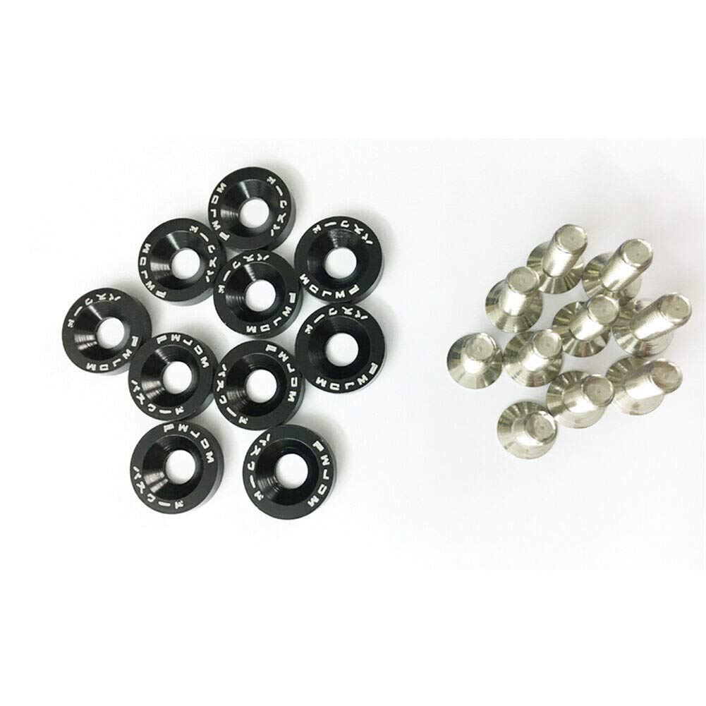 10pc/Set Black Fender Washer Engine Dress Up Kit CNC Bumper Fender Washer Bolt for Modified Car Fender Fasteners.