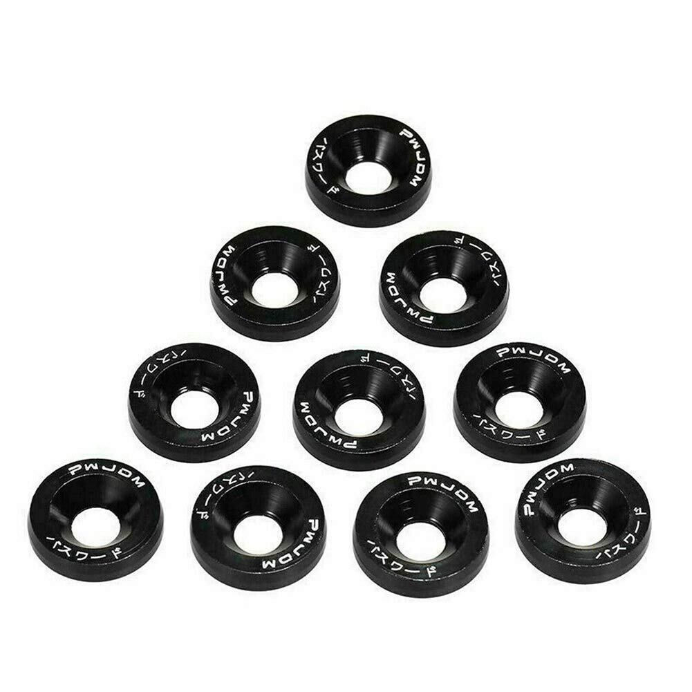 10pc/Set Black Fender Washer Engine Dress Up Kit CNC Bumper Fender Washer Bolt for Modified Car Fender Fasteners.