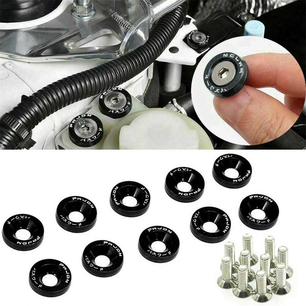 10pc/Set Black Fender Washer Engine Dress Up Kit CNC Bumper Fender Washer Bolt for Modified Car Fender Fasteners.