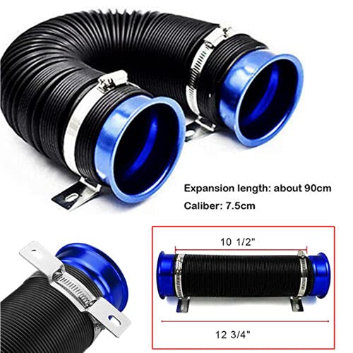 BLUE Turbine Intake Guide Pipe Air Intake Pipe 76MM 3inch Adjustable flexible hose Car Cold Air Turbo Intake Inlet Pipe Universal Pipe Air Intake Flexiblke Pipe-1 Piece
