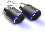 1PC 2.5 Inch Inlet Akrapovic Exhaust Tip, Carbon Fiber Exhaust Tailpipe Tip Muffler Tips Bolt/Clamp On for Trucks Cars w/LED Light, 2.5 Inch Inlet 4 Inch Outlet (BLUE LED)