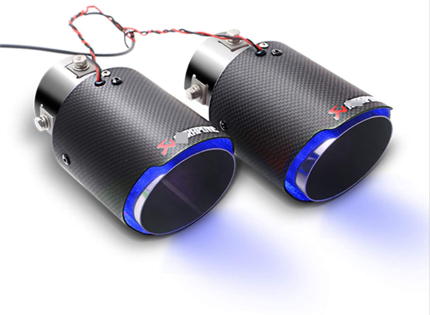 1PC 2.5 Inch Inlet Akrapovic Exhaust Tip, Carbon Fiber Exhaust Tailpipe Tip Muffler Tips Bolt/Clamp On for Trucks Cars w/LED Light, 2.5 Inch Inlet 4 Inch Outlet (BLUE LED)