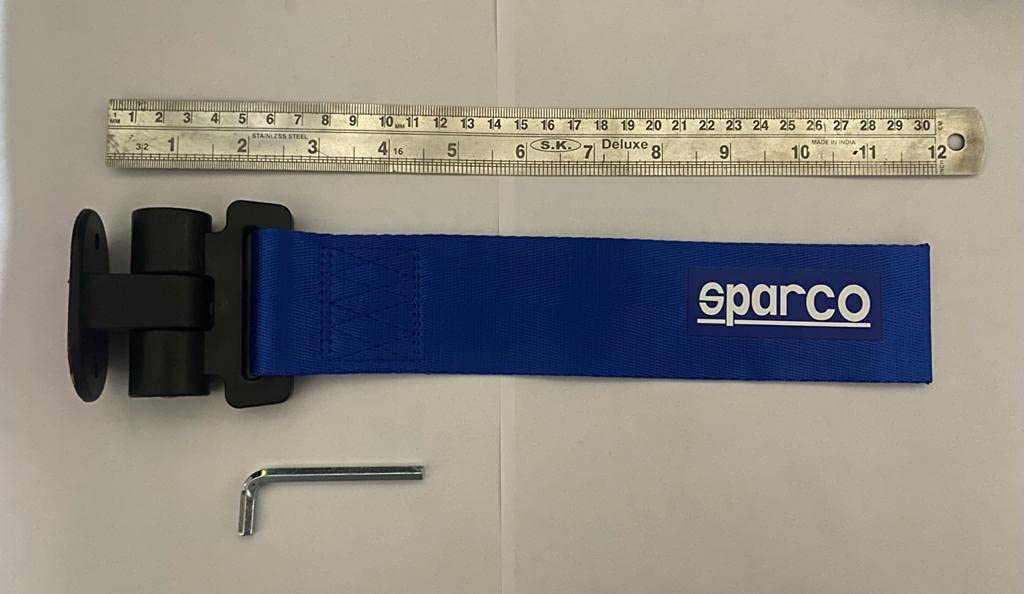BLUE Sparco Car Tow Hook Racing Style Trailer Hook Sticker Rear Tow Strap Tow Hook Towing Belt Car Bumper for Decoration Compatible with All Vehicle Sparco Dummy Hook.