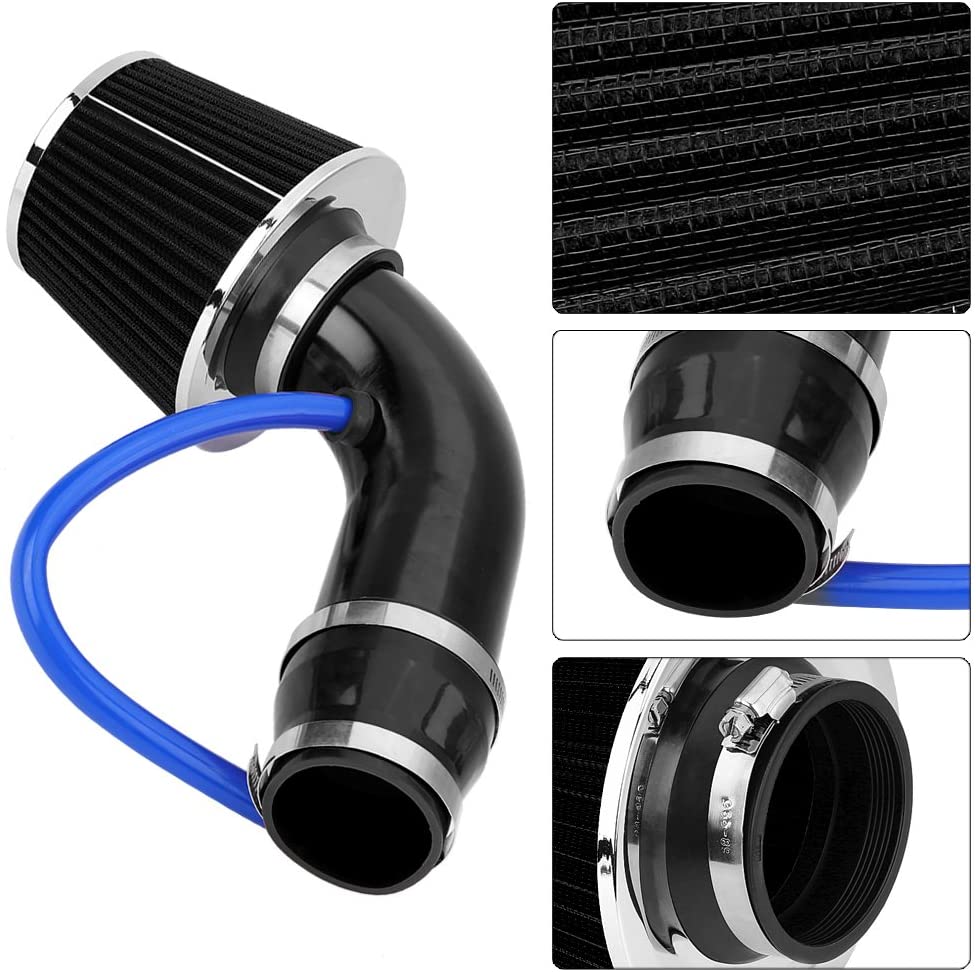 BLACK KN CAR METAL INTAKE AIR FILTER + Cold Air Intake Pipe 3Inch Universal Performance Car Cold Air Intake Turbo Filter Aluminum Air Filter Induction Flow Hose Pipe Universal Kit