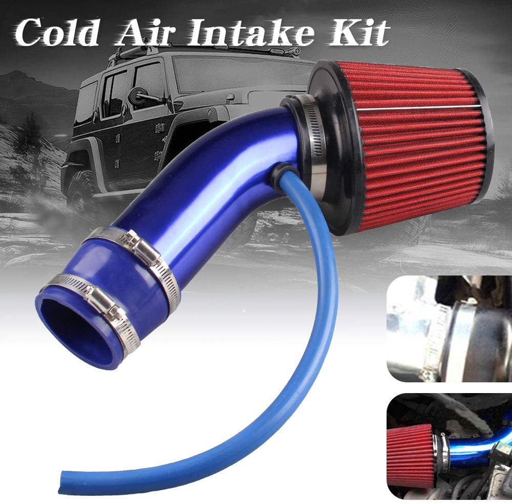 BLUE KN CAR METAL INTAKE AIR FILTER + Cold Air Intake Pipe 3Inch Universal Performance Car Cold Air Intake Turbo Filter Aluminum Air Filter Induction Flow Hose Pipe Metal intake Pipe