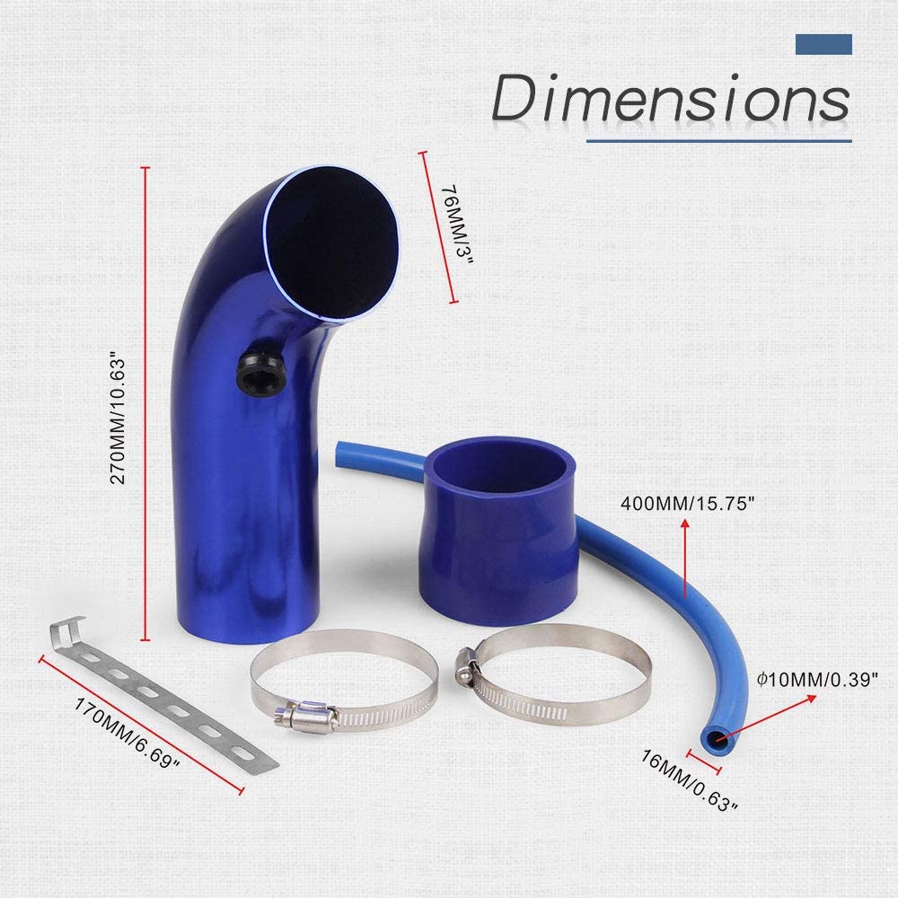 BLUE KN CAR METAL INTAKE AIR FILTER + Cold Air Intake Pipe 3Inch Universal Performance Car Cold Air Intake Turbo Filter Aluminum Air Filter Induction Flow Hose Pipe Metal intake Pipe