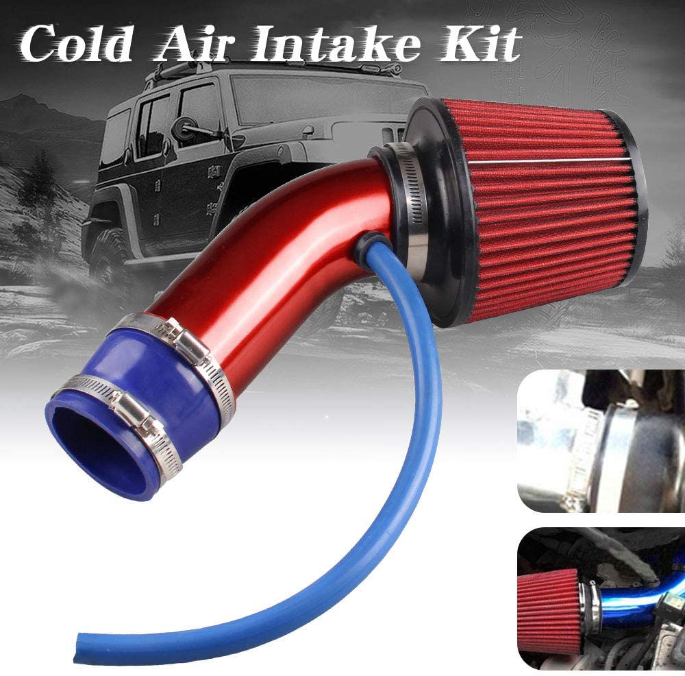 RED KN CAR METAL INTAKE AIR FILTER + Cold Air Intake Pipe 3Inch Universal Performance Car Cold Air Intake Turbo Filter Aluminum Air Filter Induction Flow Hose Pipe Metal intake Pipe