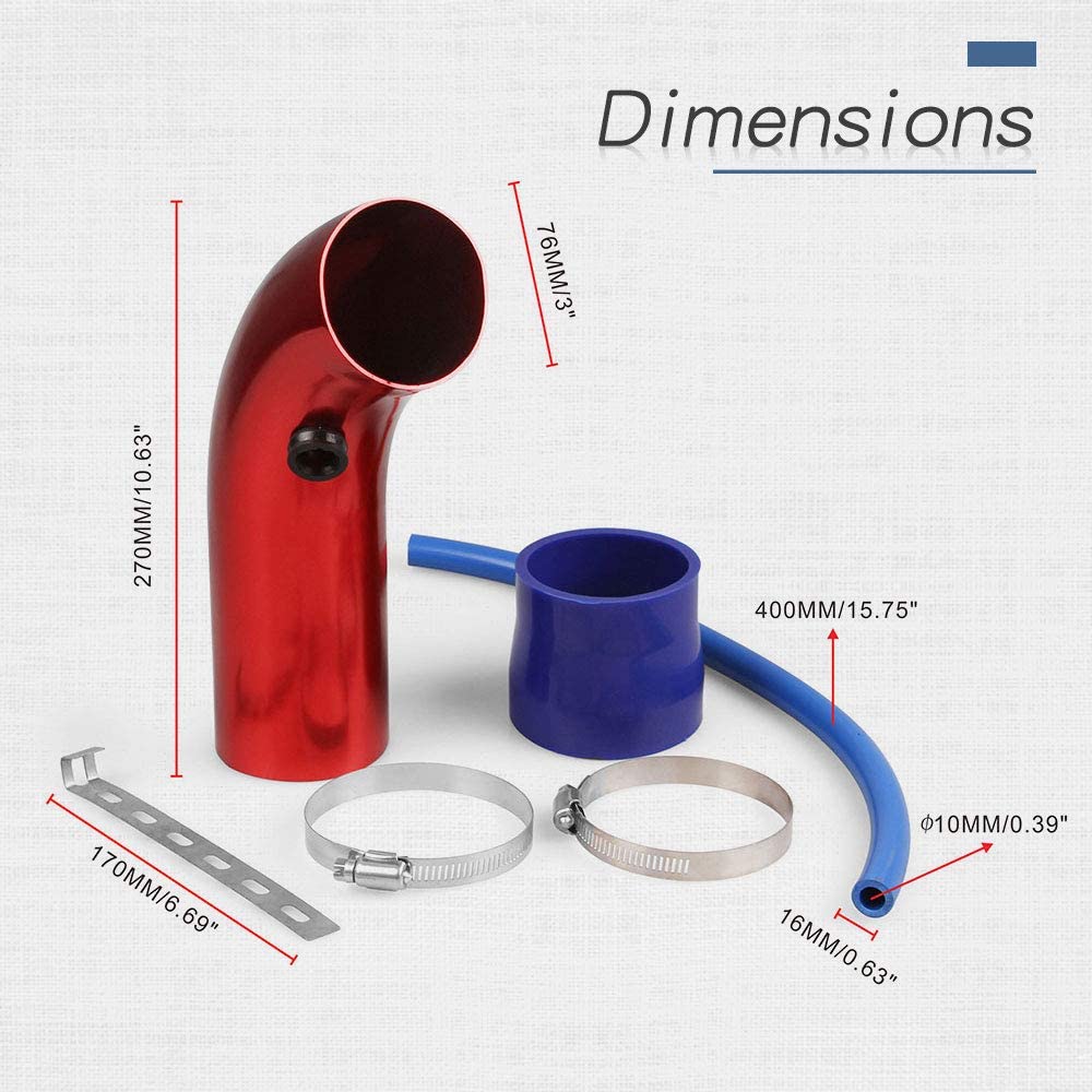 RED KN CAR METAL INTAKE AIR FILTER + Cold Air Intake Pipe 3Inch Universal Performance Car Cold Air Intake Turbo Filter Aluminum Air Filter Induction Flow Hose Pipe Metal intake Pipe