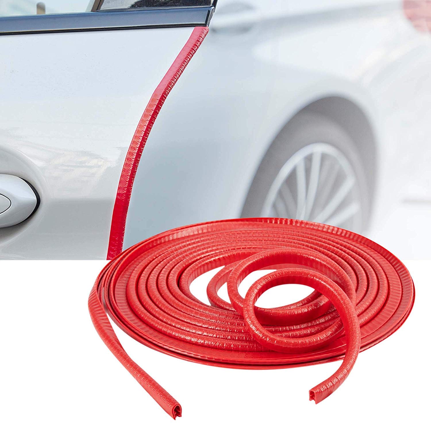 (RED TYRE Guard) Car Tyre Guard Edge Protector Universal Beading Alloy Wheel Edge Ring Rim Protectors Tyres Tire Guard Rubber Moulding Sticker Attractive Strip