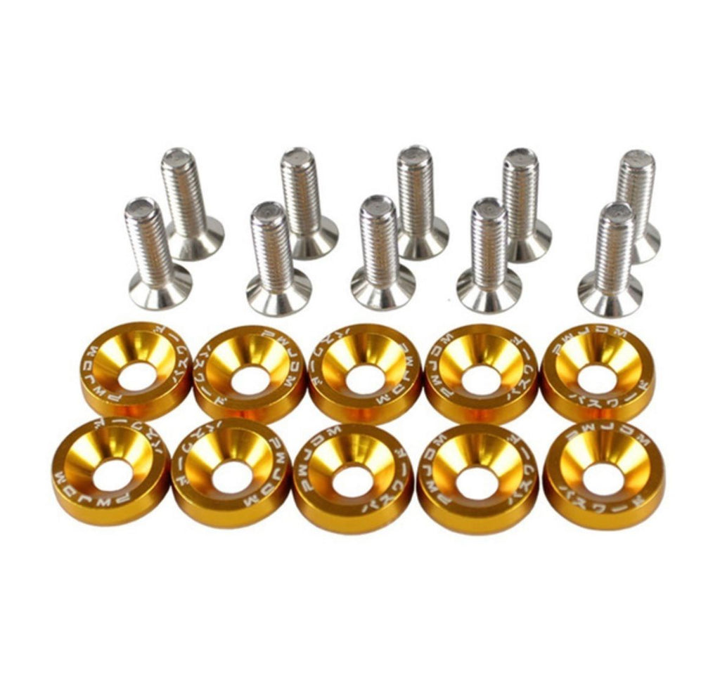 10pc/Set Golden Fender Washer Engine Dress Up Kit CNC Bumper Fender Washer Bolt for Modified Car Fender Fasteners.
