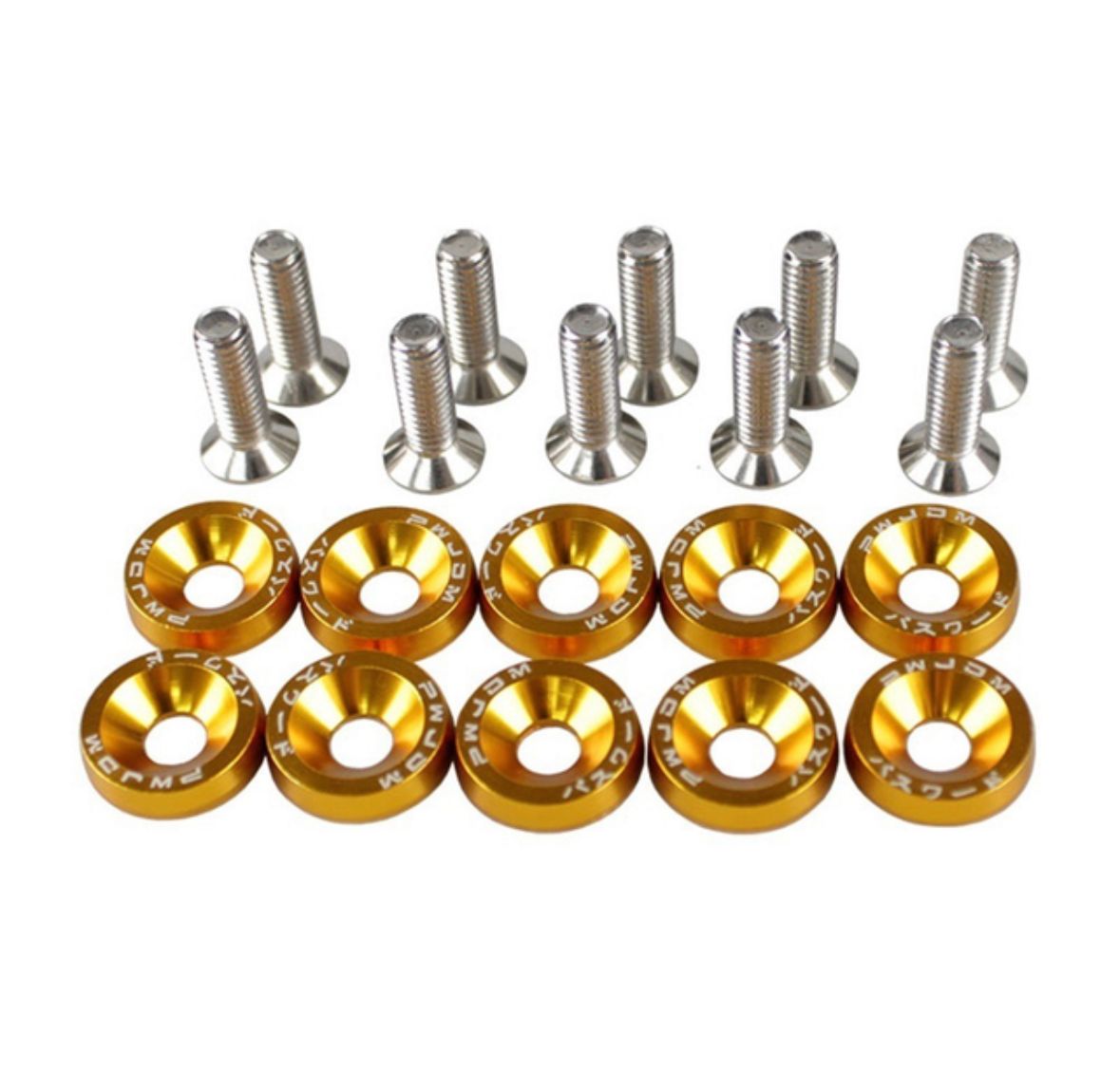 10pc/Set Golden Fender Washer Engine Dress Up Kit CNC Bumper Fender Washer Bolt for Modified Car Fender Fasteners.