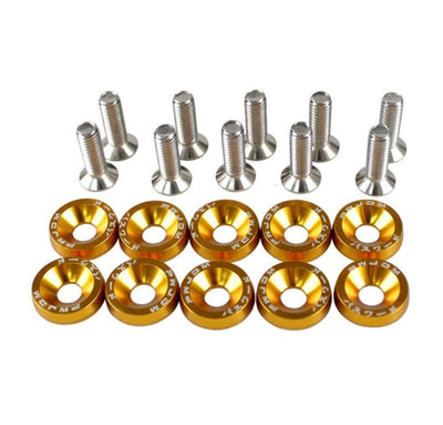 10pc/Set Golden Fender Washer Engine Dress Up Kit CNC Bumper Fender Washer Bolt for Modified Car Fender Fasteners.