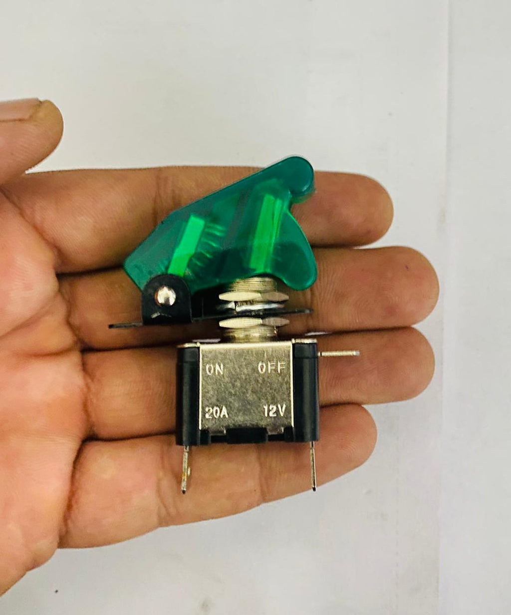 Toggle Switch WiD Aircraft Safety Cover Rocker Toggle Switch 12V 20A Car Auto Racing ON/Off Toggle Switch LED Light Illuminated 3Pin for All Vehicles (GREEN Pilot TOGGLE Switch 1PC)