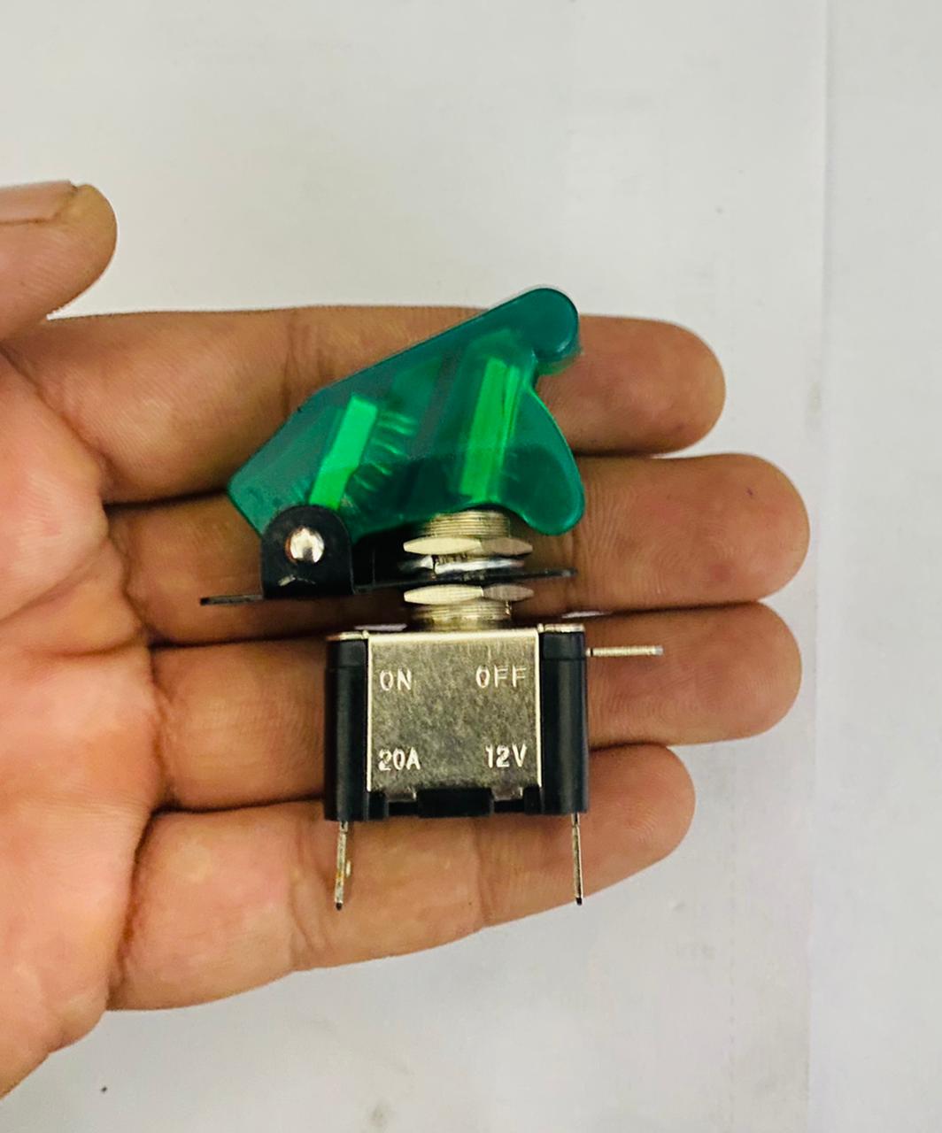 Toggle Switch WiD Aircraft Safety Cover Rocker Toggle Switch 12V 20A Car Auto Racing ON/Off Toggle Switch LED Light Illuminated 3Pin for All Vehicles (GREEN Pilot TOGGLE Switch 1PC)